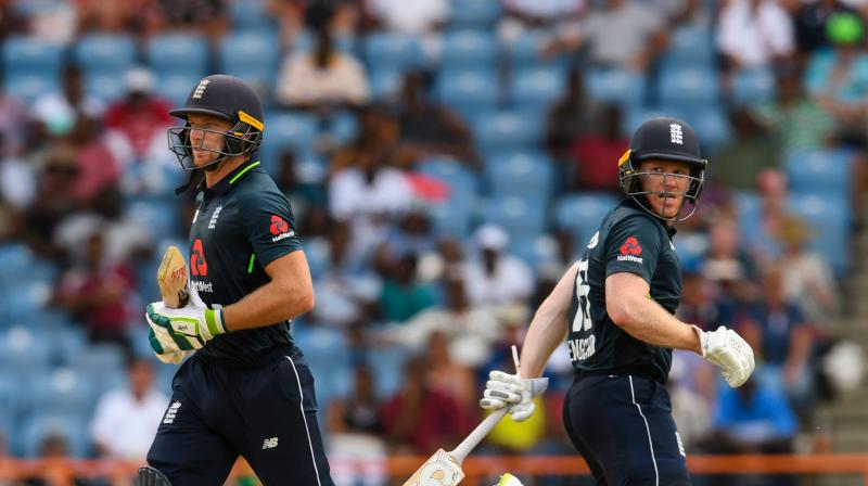 Jos Buttler led the way with a rampaging innings of 150 off just 77 balls with 12 sixes and 13 fours while his captain, Eoin Morgan, suffered only by comparison to the wicketkeeper-batsman's astonishing innings as he reached 103 off 88 deliveries with six sixes and eight fours decorating his innings. (Photo: AFP) Jos Buttler led the way with a rampaging innings of 150 off just 77 balls with 12 sixes and 13 fours while his captain, Eoin Morgan, suffered only by comparison to the wicketkeeper-batsman's astonishing innings as he reached 103 off 88 deliveries with six sixes and eight fours decorating his innings. (Photo: AFP)