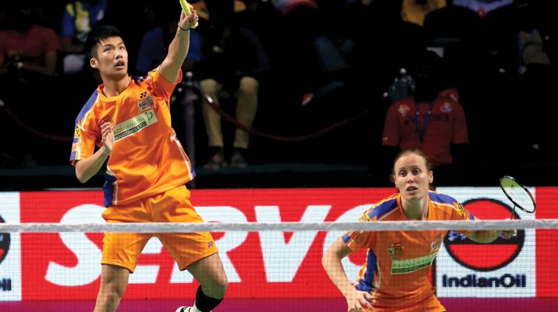 Ahmedabad Smash Masters’ Law Cheuk Him and Kamilla Rytter Juhl in action against Mumbai Rockets’ Lee Yong Dae and Gabriela Stoeva in their PBL match in Chennai. Ahmedabad Smash Masters’ Law Cheuk Him and Kamilla Rytter Juhl in action against Mumbai Rockets’ Lee Yong Dae and Gabriela Stoeva in their PBL match in Chennai.
