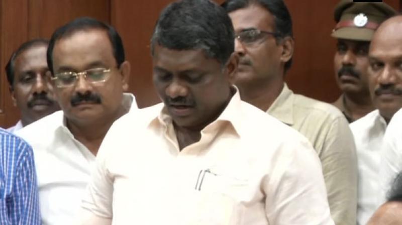 Thirteen newly-elected Dravida Munnetra Kazhagam's (DMK) MLAs took oath on Tuesday at the state secretariat. (Photo: ANI) Thirteen newly-elected Dravida Munnetra Kazhagam's (DMK) MLAs took oath on Tuesday at the state secretariat. (Photo: ANI)