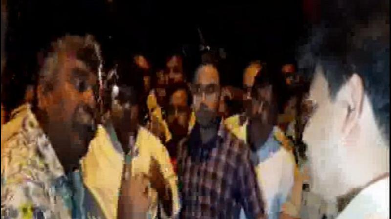 In an incident which took place on Monday evening, Tiwary reached after getting information of vandalism at a TMC office in the area. (Photo: ANI) In an incident which took place on Monday evening, Tiwary reached after getting information of vandalism at a TMC office in the area. (Photo: ANI)