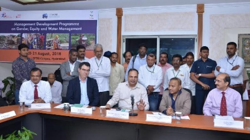 L To R: Prof. Arun Kansal, Dean and Head of the Department of Regional Water Studies, TERI SAS; Dr. Ian Reid, Chief Academic Officer, ICE Warm, Australia; Dr. Shailendra Kumar Joshi, Chief Secretary, Government of Telangana; Sh. B. Kalyan Chakravarthy, Director General, EPTRI; and Dr Rajiv Seth, Pro Vice Chancellor of the TERI SAS L To R: Prof. Arun Kansal, Dean and Head of the Department of Regional Water Studies, TERI SAS; Dr. Ian Reid, Chief Academic Officer, ICE Warm, Australia; Dr. Shailendra Kumar Joshi, Chief Secretary, Government of Telangana; Sh. B. Kalyan Chakravarthy, Director General, EPTRI; and Dr Rajiv Seth, Pro Vice Chancellor of the TERI SAS