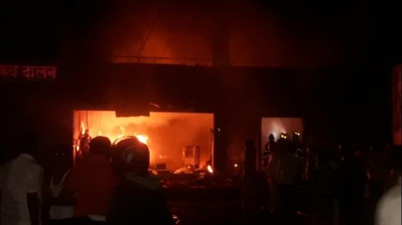 Four fire tenders were rushed to the spot where the fire broke out. (Photo: ANI | Twitter) Four fire tenders were rushed to the spot where the fire broke out. (Photo: ANI | Twitter)