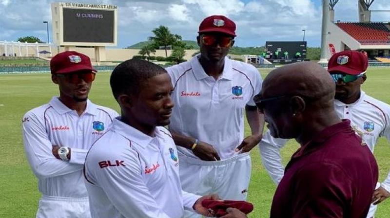 West Indies player Sharmarh Brooks, who received his Test debut cap from former cricketer Viv Richards on Thursday, said that the feeling was great to get the cap from 'legend'. (Photo: Windies cricket/twitter) West Indies player Sharmarh Brooks, who received his Test debut cap from former cricketer Viv Richards on Thursday, said that the feeling was great to get the cap from 'legend'. (Photo: Windies cricket/twitter)