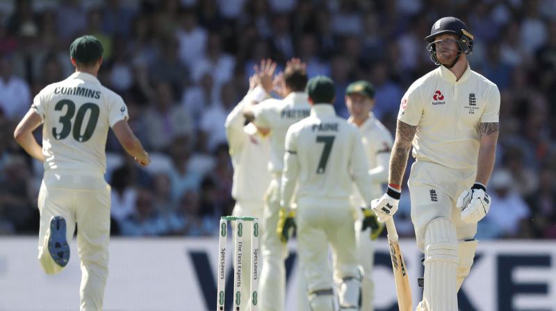 All-rounder Ben Stokes came into this match following an unbeaten 115 in the second innings at Lord's. But he all but gave his wicket away when he flat-footedly carved at a wide half-volley from recalled fast bowler James Pattinson he could barely reach, with Warner holding a fast edge high above his shoulder. Stokes was out for eight and England were 34-4.(Photo:AP) All-rounder Ben Stokes came into this match following an unbeaten 115 in the second innings at Lord's. But he all but gave his wicket away when he flat-footedly carved at a wide half-volley from recalled fast bowler James Pattinson he could barely reach, with Warner holding a fast edge high above his shoulder. Stokes was out for eight and England were 34-4.(Photo:AP)