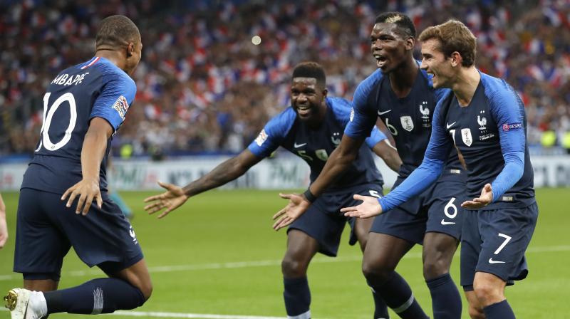 The result gives France six points from their first two matches and puts them ahead Turkey, who also won 4-0 on Monday, on goal difference. (Photo: AP) The result gives France six points from their first two matches and puts them ahead Turkey, who also won 4-0 on Monday, on goal difference. (Photo: AP)