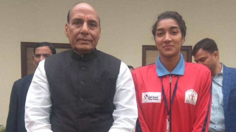 Ashiq, who defends the 24-foot-long and 8-foot-high goal post for her team, said the youth in Kashmir Valley was talented and all that they required was a platform. (Photo: Twitter) Ashiq, who defends the 24-foot-long and 8-foot-high goal post for her team, said the youth in Kashmir Valley was talented and all that they required was a platform. (Photo: Twitter)