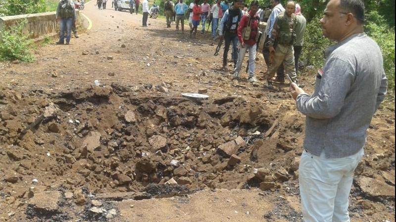 The dead jawans were travelling through Cholnar village in a police vehicle which blew up after hitting an IED device. (Photo: ANI/Twitter) The dead jawans were travelling through Cholnar village in a police vehicle which blew up after hitting an IED device. (Photo: ANI/Twitter)