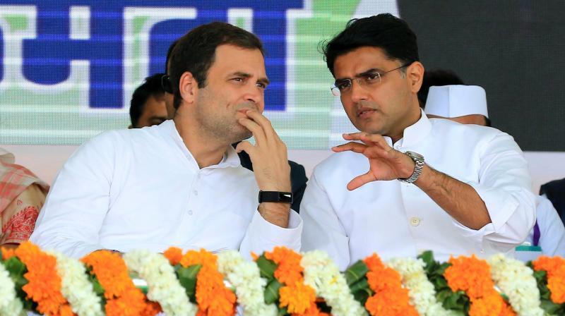 In this file photo the rebel Congress leader Sachin Pilot (R) is seen with the then Congress President Rahul Gandhi during a rally in Jaipu