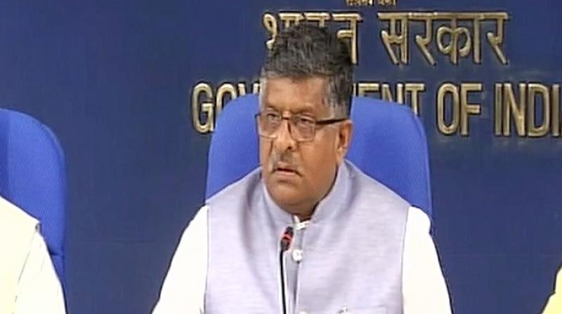 Law and IT minister Ravi Shankar Prasad. (Photo: ANI/Twitter) Law and IT minister Ravi Shankar Prasad. (Photo: ANI/Twitter)