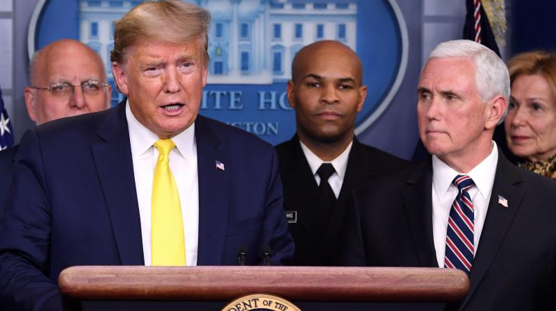 US President Donald Trump speaks about the COVID-19 (coronavirus) alongside Vice President Mike Pence and members of the Coronavirus Task Force in the Brady Press Briefing Room at the White House in Washington. AFP Photo