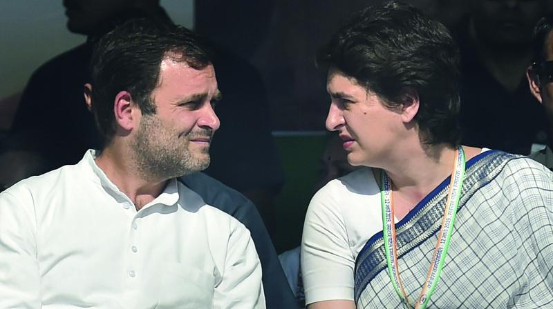 Congress President Rahul Gandhi and Congress general secretary Priyanka Gandhi Vadra during Jan Sankalp Rally, in Gandhinagar. (Photo: AP) Congress President Rahul Gandhi and Congress general secretary Priyanka Gandhi Vadra during Jan Sankalp Rally, in Gandhinagar. (Photo: AP)