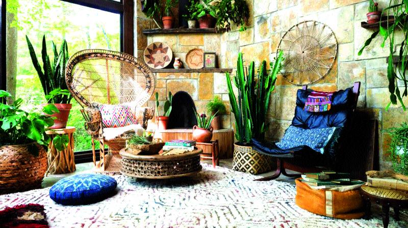 A Bohemian-inspired living room by Justina Blakeney. A Bohemian-inspired living room by Justina Blakeney.