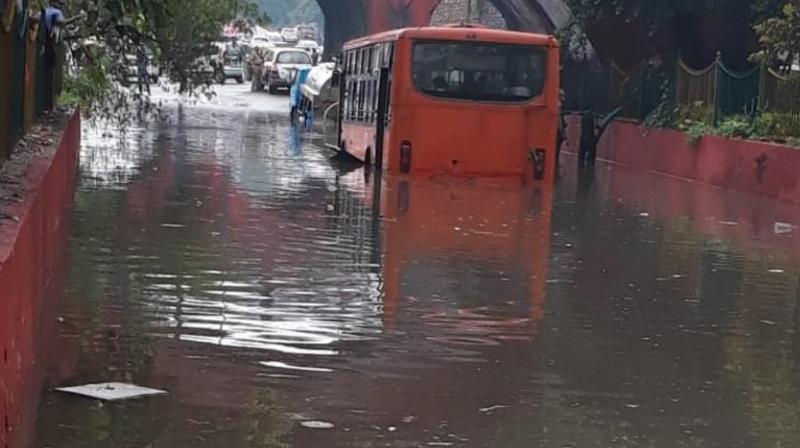Water logging at Monkey's bridge ring road by pass. (Photo: Twitter | @dtptraffic) Water logging at Monkey's bridge ring road by pass. (Photo: Twitter | @dtptraffic)