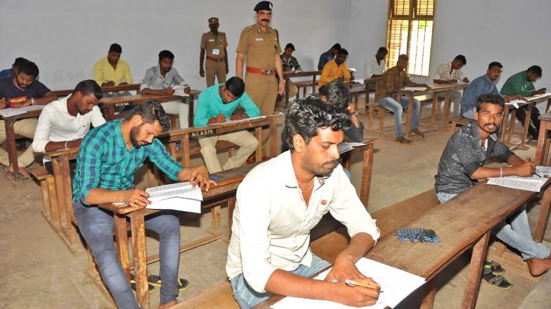 28,375 aspirants appeared in the written test at 23 centres for the grade two constable recruitment, prison department and fire, and rescue services department in the central districts of Tiruchy. 28,375 aspirants appeared in the written test at 23 centres for the grade two constable recruitment, prison department and fire, and rescue services department in the central districts of Tiruchy.