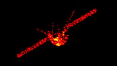 The shape of China's falling space station Tiangong-1 can be seen in this radar image from the Fraunhofer Institute for High-Frequency Physics and Radar Techniques near Bonn, Germany. In the next few days, the unoccupied Chinese space station, Tiangong-1, is expected to reenter the atmosphere following the end of its operational life. Most of the craft should burn up. (Photo: AP)