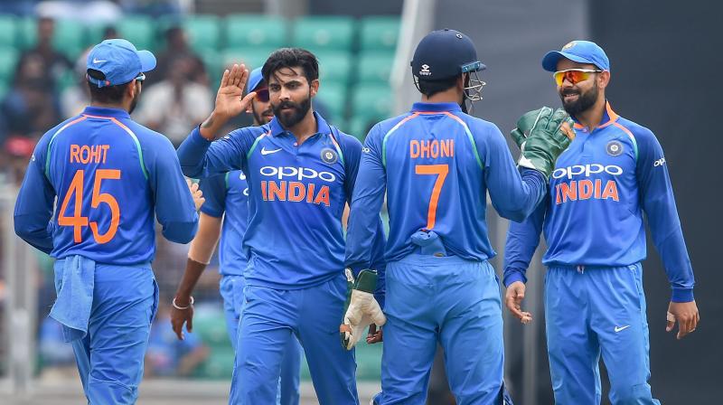 Jadeja claimed four wickets with his left-arm spin as India romped to their target in 14.5 overs to take the five-match series 3-1. (Photo: PTI) Jadeja claimed four wickets with his left-arm spin as India romped to their target in 14.5 overs to take the five-match series 3-1. (Photo: PTI)