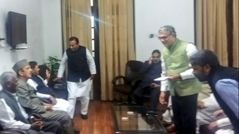 Major Oposition parties meet at New Delhi to deliberate on demonetisation and other issues to be raised at Winter Session of Parliament (Photo: Twitter) Major Oposition parties meet at New Delhi to deliberate on demonetisation and other issues to be raised at Winter Session of Parliament (Photo: Twitter)