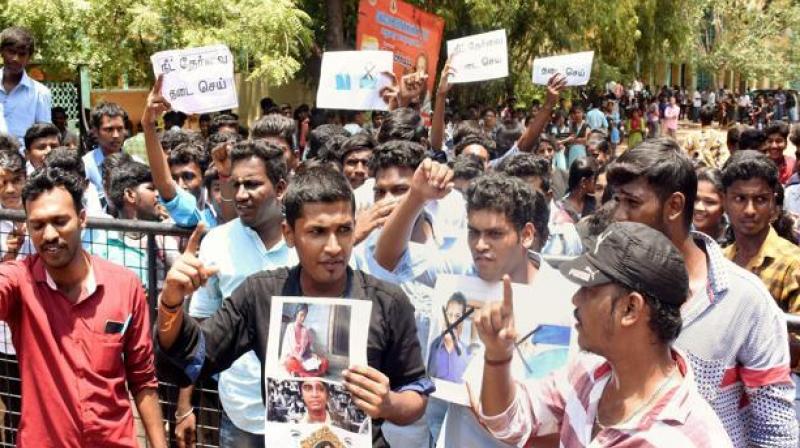 Members of the Student’s Federation of India (SFI) protest against the Centre following the death of S. Anitha, in Madurai, Tamil Nadu. (Photo: PTI/File) Members of the Student’s Federation of India (SFI) protest against the Centre following the death of S. Anitha, in Madurai, Tamil Nadu. (Photo: PTI/File)