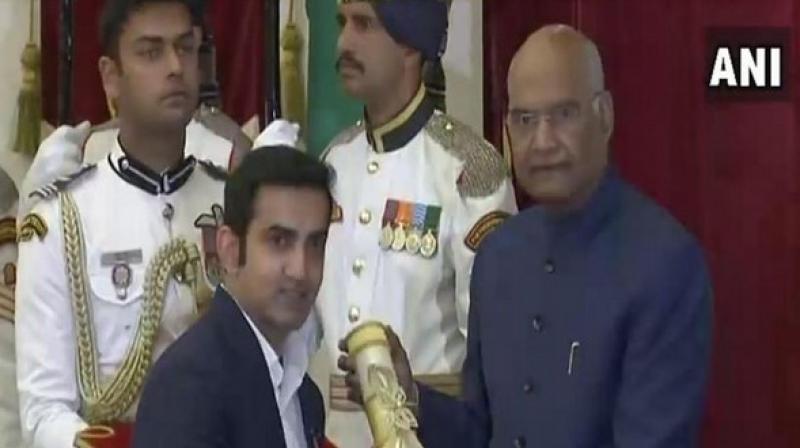 Former Indian cricketer Gautam Gambhir received Padma Awards from President Ram Nath Kovind (Image: ANI) Former Indian cricketer Gautam Gambhir received Padma Awards from President Ram Nath Kovind (Image: ANI)