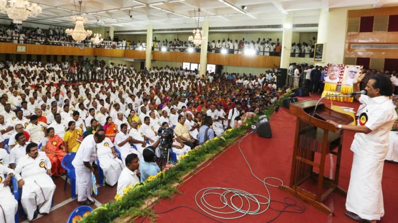 MK Stalin has been elevated as DMK president, a post which has been lying vacant since the demise of M Karunanidhi, at the party’s General Council meeting. (Photo: Twitter | @mkstalin) MK Stalin has been elevated as DMK president, a post which has been lying vacant since the demise of M Karunanidhi, at the party’s General Council meeting. (Photo: Twitter | @mkstalin)
