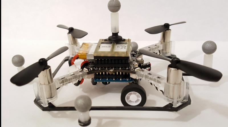 One of the researchers' quadcopter drones with wheels. Photo: Brandon Araki/MIT CSAIL One of the researchers' quadcopter drones with wheels. Photo: Brandon Araki/MIT CSAIL