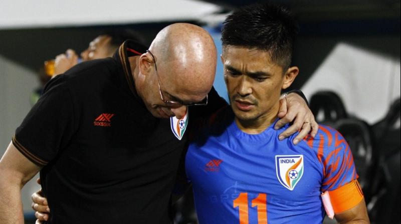 Chhetri now has scored 67 times for his country, trailing only Ronaldo's 85. (Photo: AIFF Media) Chhetri now has scored 67 times for his country, trailing only Ronaldo's 85. (Photo: AIFF Media)