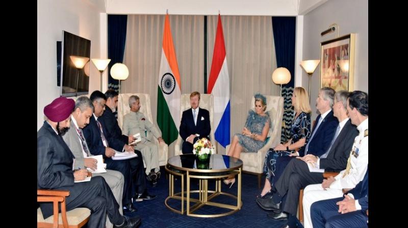 Upon their arrival on Sunday night, Willem-Alexander and Maxima were given a traditional welcome at the airport where several officials lined up to receive them. (Photo: ANI) Upon their arrival on Sunday night, Willem-Alexander and Maxima were given a traditional welcome at the airport where several officials lined up to receive them. (Photo: ANI)