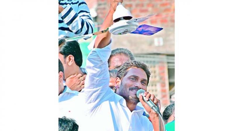 YSRC President Y.S. Jagan Mohan Reddy addressing public meeting at Chilkalutipeta town of Guntur district on Sunday. YSRC President Y.S. Jagan Mohan Reddy addressing public meeting at Chilkalutipeta town of Guntur district on Sunday.