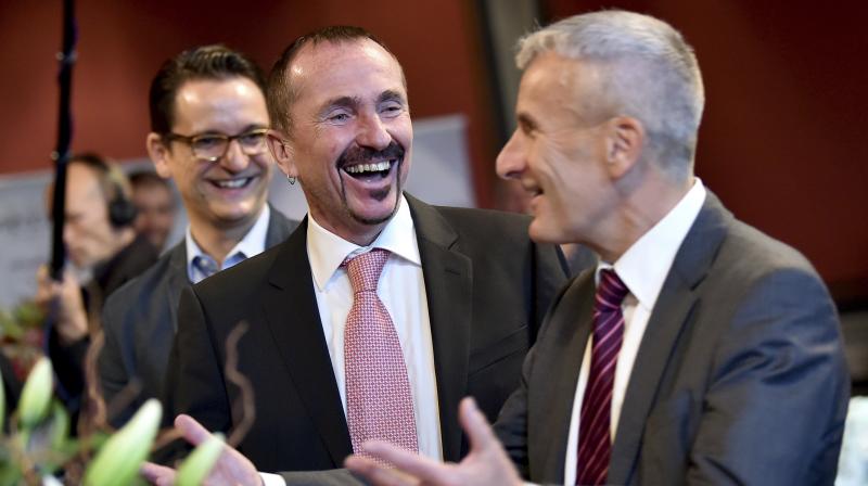 The couple has become the first in Germany to celebrate a same-sex wedding, after a new law called “marriage for all” came into force Sunday. (Photo: AP) The couple has become the first in Germany to celebrate a same-sex wedding, after a new law called “marriage for all” came into force Sunday. (Photo: AP)