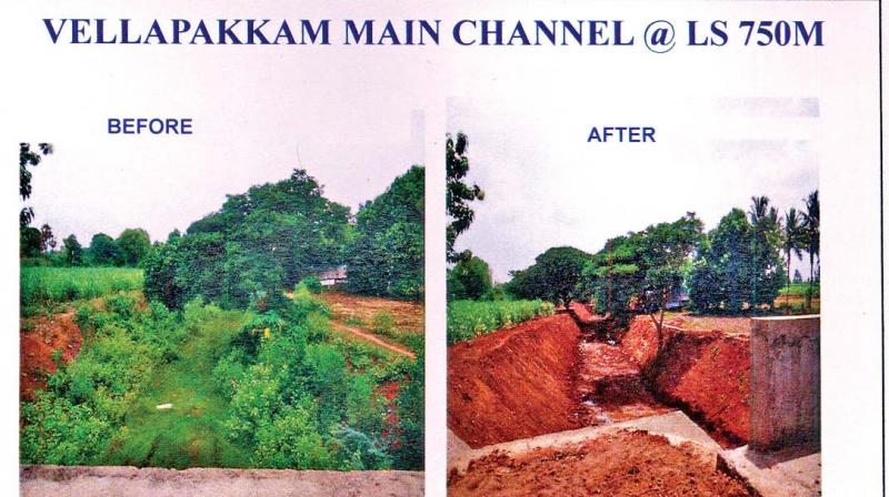Before and after photo of Vellapakkam main channel. (Photo: DC) Before and after photo of Vellapakkam main channel. (Photo: DC)