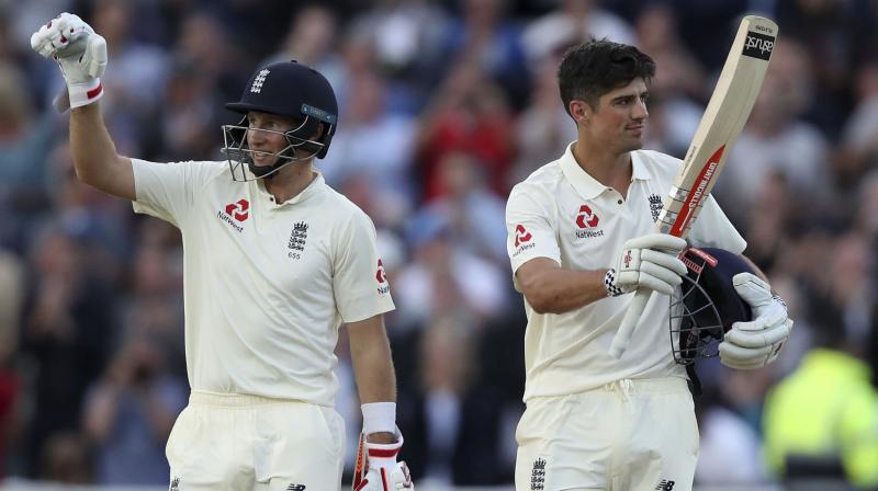 The current and former skipper embraced when Root got his century, and Root then celebrated for his teammate, arms waving in the air, as he ran through for the single that took Cook to three figures. (Photo: AP) The current and former skipper embraced when Root got his century, and Root then celebrated for his teammate, arms waving in the air, as he ran through for the single that took Cook to three figures. (Photo: AP)