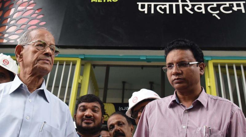 DMRC’s principal advisor E. Sreedharan comes out from a metro station after the inspection ahead of the inauguration of Kochi Metro, on Thursday. (Photo: SUNOJ NINAN MATHEW) DMRC’s principal advisor E. Sreedharan comes out from a metro station after the inspection ahead of the inauguration of Kochi Metro, on Thursday. (Photo: SUNOJ NINAN MATHEW)