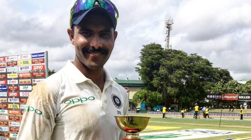 Ravindra Jadeja received the man of the match award for his seven-wicket haul and an unbeaten 70-run knock in India's formidable first innings total of 622-9 declared. (Photo: BCCI Twitter) Ravindra Jadeja received the man of the match award for his seven-wicket haul and an unbeaten 70-run knock in India's formidable first innings total of 622-9 declared. (Photo: BCCI Twitter)