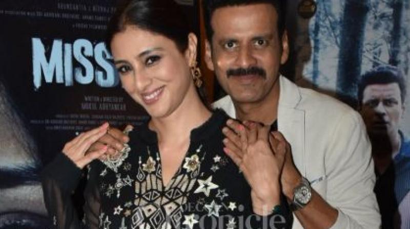 Tabu and Manoj Bajpayee duing 'Missing' promotions. (Photo: Deccan Chronicle) Tabu and Manoj Bajpayee duing 'Missing' promotions. (Photo: Deccan Chronicle)