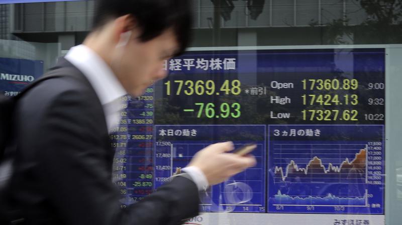 A man walks by an electronic stock board of a securities firm in Tokyo. (Photo:AP) A man walks by an electronic stock board of a securities firm in Tokyo. (Photo:AP)