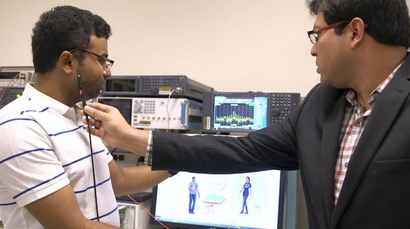 Indian Professor from Purdue University Shreyas Sen and Indian selected students Debayan Das, Shovan Maity and Baibhab Chatterjee carry out the research which say that the human body carries electrical signals well. Now these signals can be contained within close proximity of the body, thanks to new technology developed by Purdue university engineers. Indian Professor from Purdue University Shreyas Sen and Indian selected students Debayan Das, Shovan Maity and Baibhab Chatterjee carry out the research which say that the human body carries electrical signals well. Now these signals can be contained within close proximity of the body, thanks to new technology developed by Purdue university engineers.
