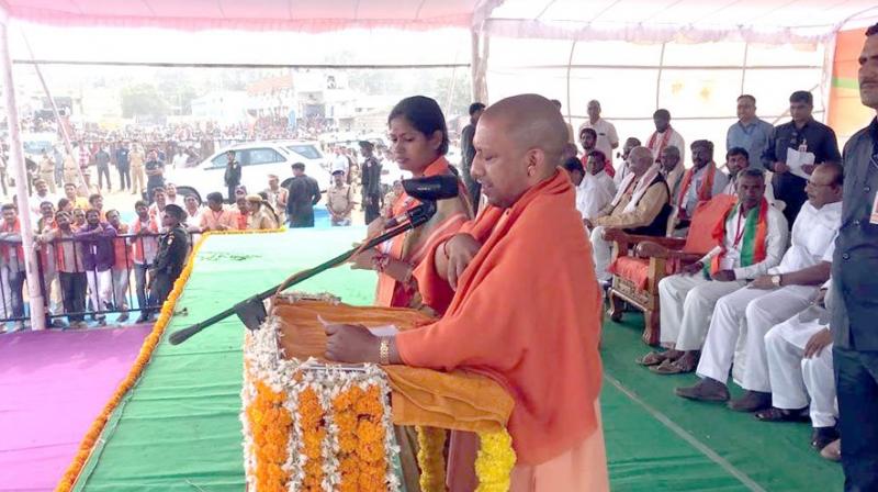 'If BJP comes to power in Telangana, then the BJP will work towards renaming Karimnagar into ‘Karipuram’ and respect your sentiments,' Yogi Adityanath said. (Photo: Twitter | @myogiadityanath) 'If BJP comes to power in Telangana, then the BJP will work towards renaming Karimnagar into ‘Karipuram’ and respect your sentiments,' Yogi Adityanath said. (Photo: Twitter | @myogiadityanath)