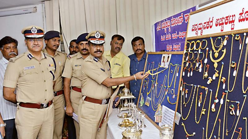 City Police Commissioner T. Suneel Kumar inspects recovered properties in Bengaluru on Tuesday City Police Commissioner T. Suneel Kumar inspects recovered properties in Bengaluru on Tuesday