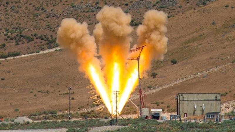 The test firing of the abort rocket motor follows years of component tests (Credit: Orbital ATK) The test firing of the abort rocket motor follows years of component tests (Credit: Orbital ATK)