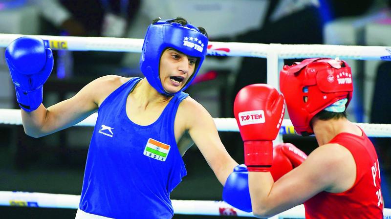 The other Indian in action, Simranjit Kaur, had to be content with a bronze after she went down to China’s Dou Dan 1-4 in the light welterweight (64kg) bout. The other Indian in action, Simranjit Kaur, had to be content with a bronze after she went down to China’s Dou Dan 1-4 in the light welterweight (64kg) bout.