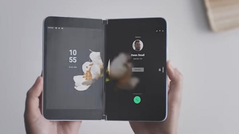 Called the Surface Duo, it is a 5.6-inch dual screen device operating on an Android 9 Pie operating system (Photo: Video Screengrab) Called the Surface Duo, it is a 5.6-inch dual screen device operating on an Android 9 Pie operating system (Photo: Video Screengrab)