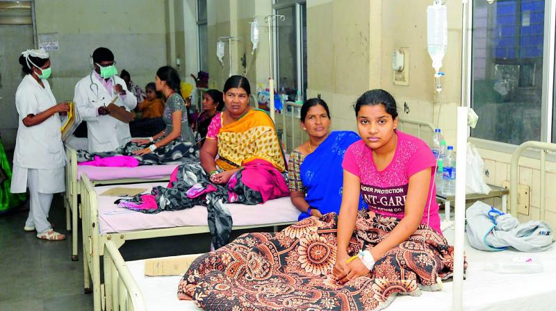 Patients admitted at the Fever Hospital, Nallakunta in Hyderabad on Tuesday wait to avail treatment. (Photo: DECCAN CHRONICLE) Patients admitted at the Fever Hospital, Nallakunta in Hyderabad on Tuesday wait to avail treatment. (Photo: DECCAN CHRONICLE)