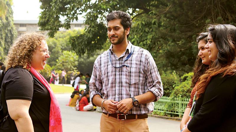 Israeli poet Gili Haimovich with students of Counselling Psychology and Theatre & Performing Arts at Christ University in Bengaluru. (Photo: DC) Israeli poet Gili Haimovich with students of Counselling Psychology and Theatre & Performing Arts at Christ University in Bengaluru. (Photo: DC)