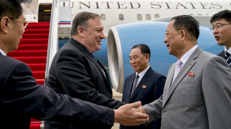 Pompeo was greeted in the North Korean capital by Kim's right hand man Kim Yong Chol and Foreign Minister Ri Yong Ho. (Photo: AP) Pompeo was greeted in the North Korean capital by Kim's right hand man Kim Yong Chol and Foreign Minister Ri Yong Ho. (Photo: AP)