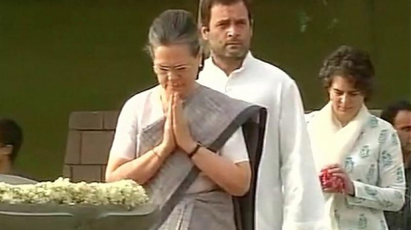 Congress vice-president Sonia Gandhi with her son Rahul and Priyanka paying tribute to late Rajiv Gandhi (Photo: ANI) Congress vice-president Sonia Gandhi with her son Rahul and Priyanka paying tribute to late Rajiv Gandhi (Photo: ANI)