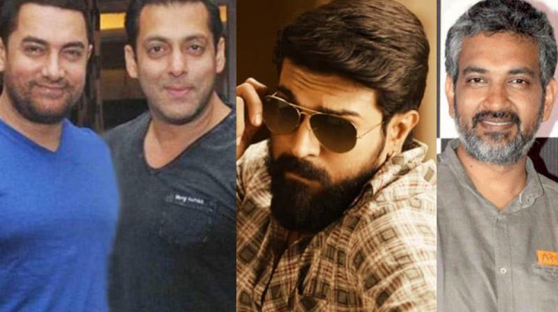Salman Khan, Aamir Khan, Ram Charan and S S Rajamouli. Salman Khan, Aamir Khan, Ram Charan and S S Rajamouli.