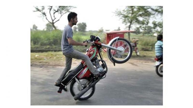 A traffic police inspector, who was present at the meeting, said, “Every day the control room receives around 50 to 70 calls about wheeling and racing, which also includes reckless riding and driving''. A traffic police inspector, who was present at the meeting, said, “Every day the control room receives around 50 to 70 calls about wheeling and racing, which also includes reckless riding and driving''.