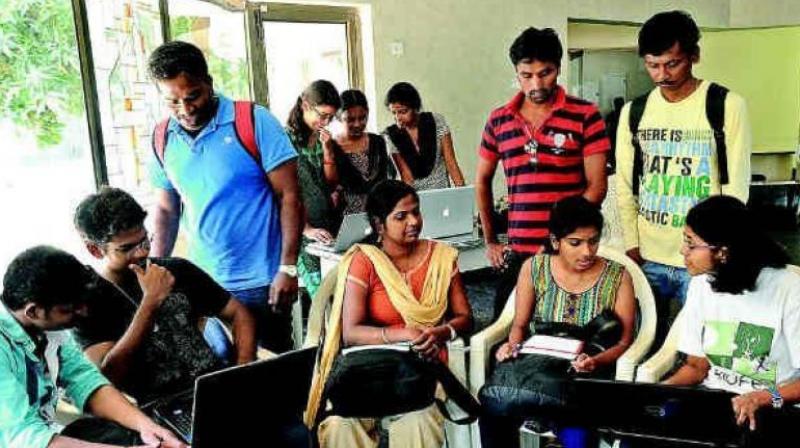 Hundreds of student leaders of the ABVP joined the protest at the Administrative block with students of the National Institute of Tourism and Hospitality Management Gachibowli who were protesting for the last five days against the sudden change in the pattern of internal examinations. (Representational Image) Hundreds of student leaders of the ABVP joined the protest at the Administrative block with students of the National Institute of Tourism and Hospitality Management Gachibowli who were protesting for the last five days against the sudden change in the pattern of internal examinations. (Representational Image)
