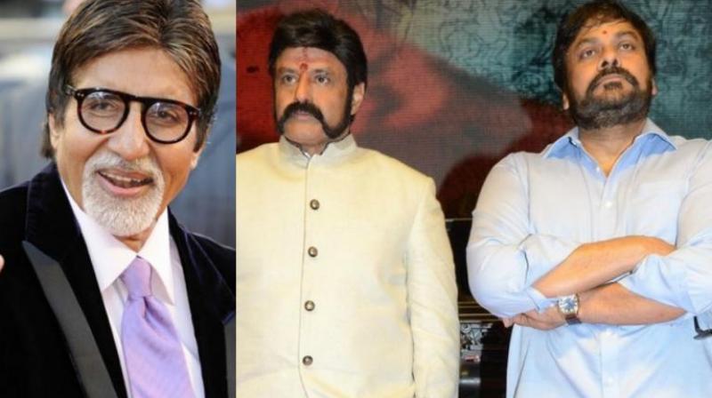 Actor Balakrishna, Amitabh Bachchan and Chiranjeevi. Actor Balakrishna, Amitabh Bachchan and Chiranjeevi.
