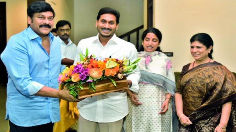 Megastar Chiranjeevi recently met Andhra Pradesh Chief Minister Y. S. Jagan Mohan Reddy at Amaravati with a request to watch his latest film Sye Raa. Megastar Chiranjeevi recently met Andhra Pradesh Chief Minister Y. S. Jagan Mohan Reddy at Amaravati with a request to watch his latest film Sye Raa.